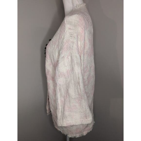 Beautiful Stories Anthropologie pink cream tweed boho beaded - Picture 3 of 10